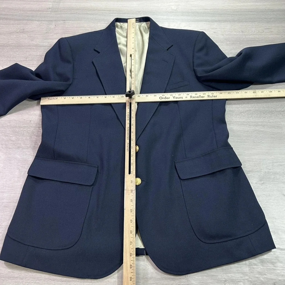 Stanley Blacker Blazer Mens 44 Navy‎ Blue Gold Two Button Sport Coat Jacket